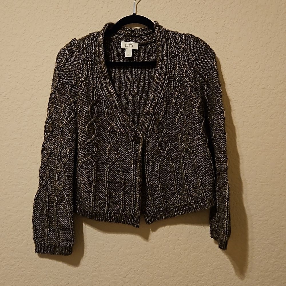 Ann Taylor Loft brown w/metallic thread cardigan sweater CLEARANCE